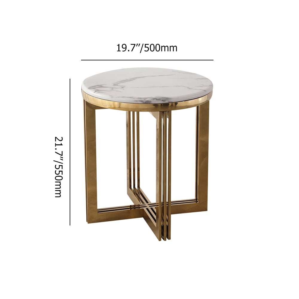 HMR - Modern Round Marble-top End Table Side Table in White & Gold