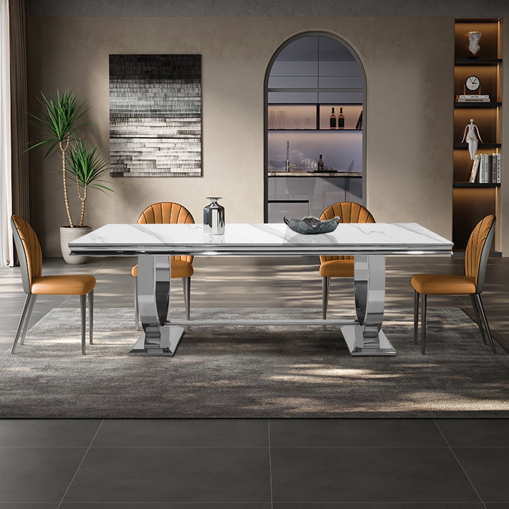HMR - 78.7" Affordable Luxury Rectangle Sintered Stone Dining Table Seats 6-8 People