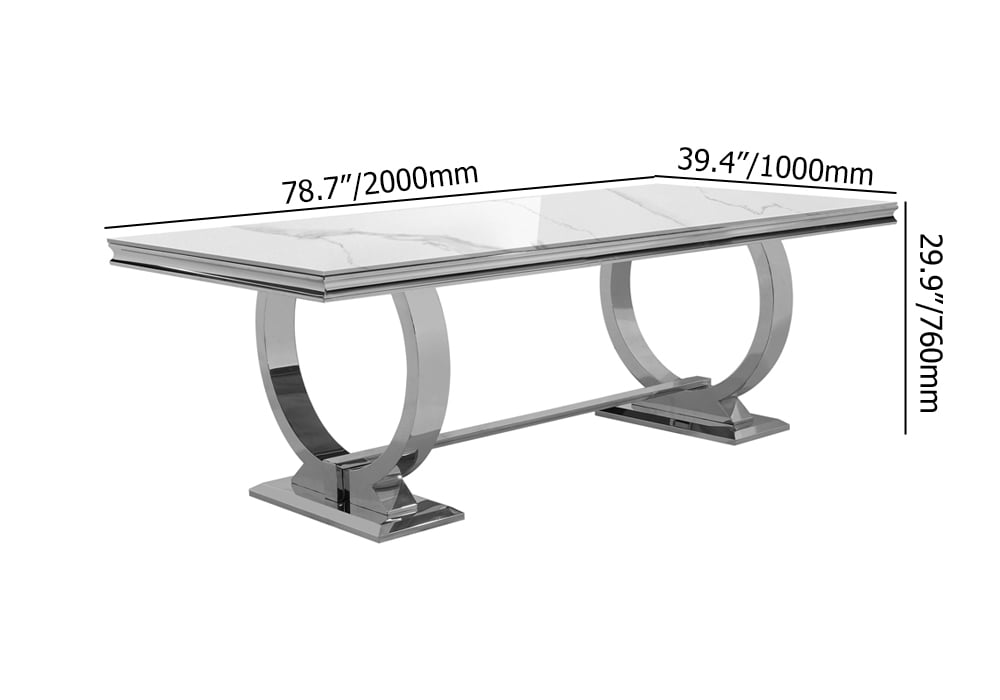 HMR - 78.7" Affordable Luxury Rectangle Sintered Stone Dining Table Seats 6-8 People