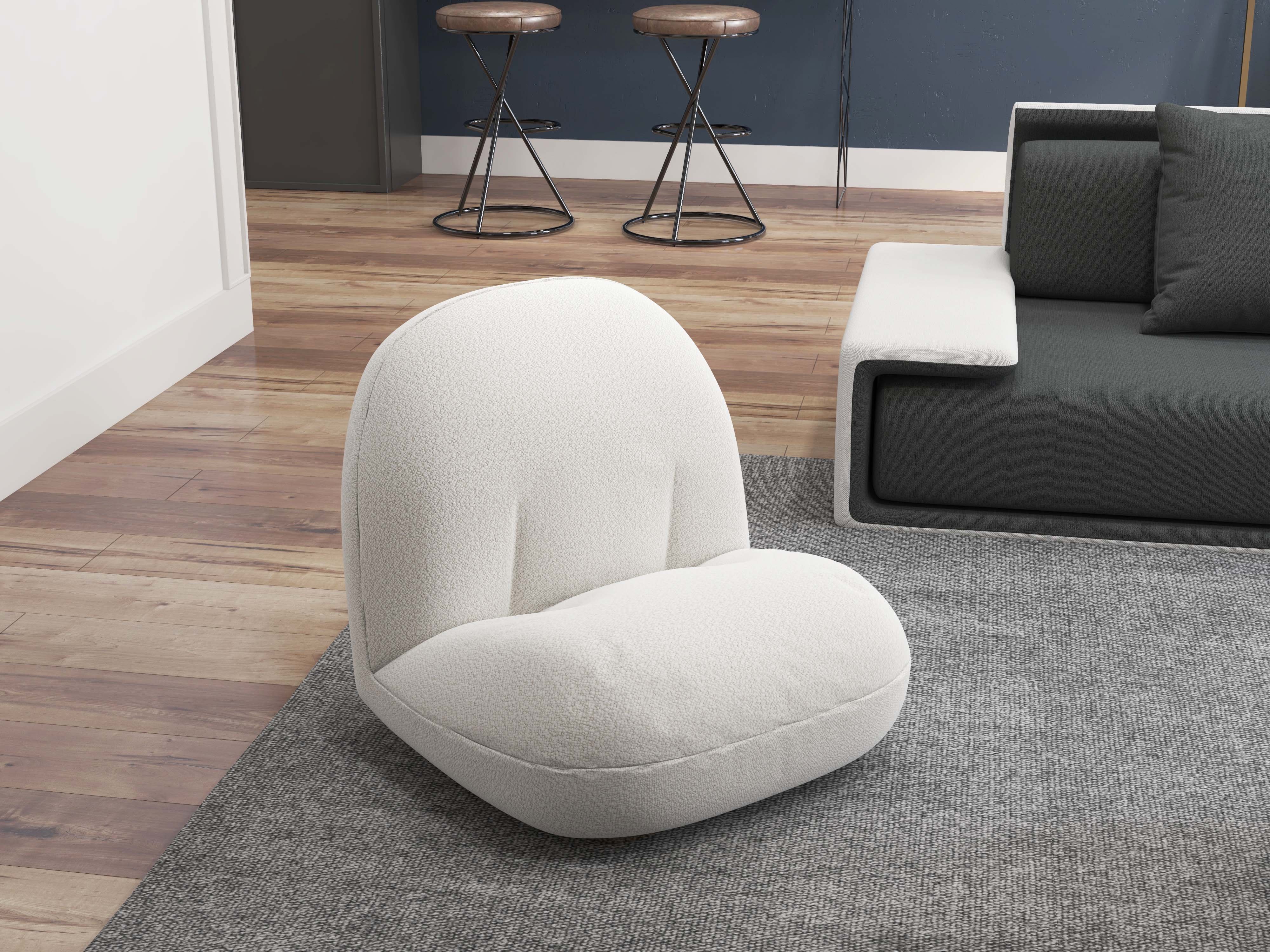 HMR Off-White Boucle Floor Sofa Lounge Chair Soft Cushion Single Sleeper - Off-White, Fixed Base