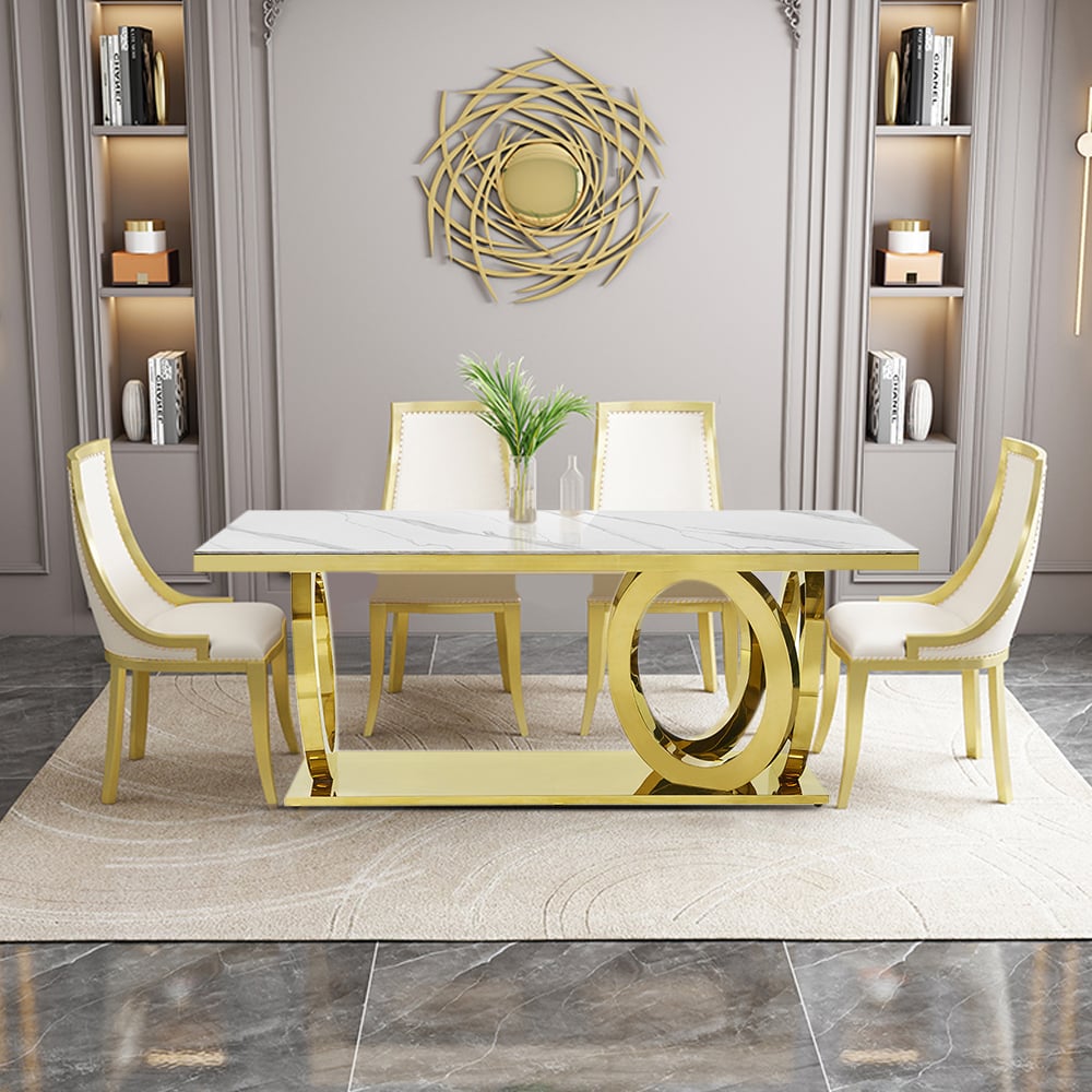 HMR - 78.7" Affordable Luxury Modern Rectangle Sintered Stone Dining Table Seats 6-8 People
