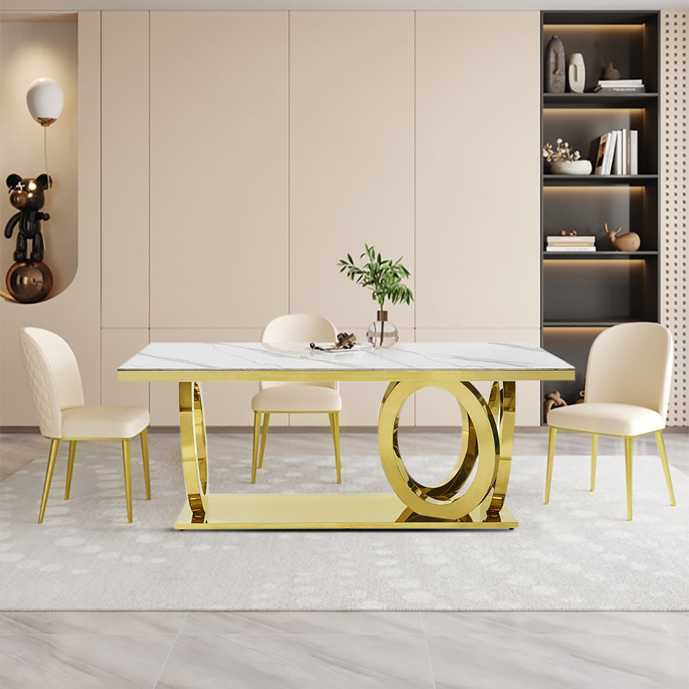 HMR - 78.7" Affordable Luxury Modern Rectangle Sintered Stone Dining Table Seats 6-8 People