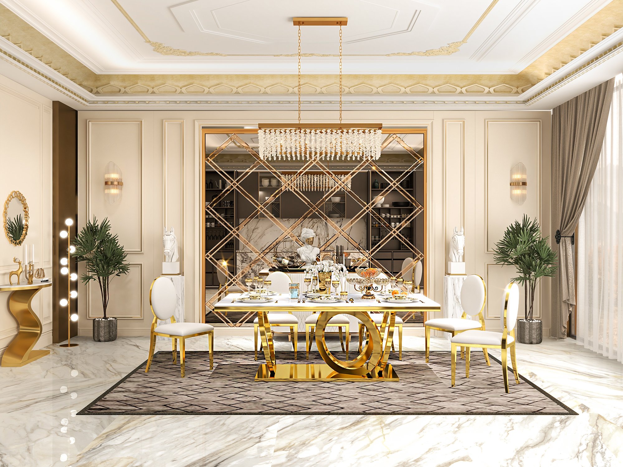 HMR - 78.7" Affordable Luxury Modern Rectangle Sintered Stone Dining Table Seats 6-8 People