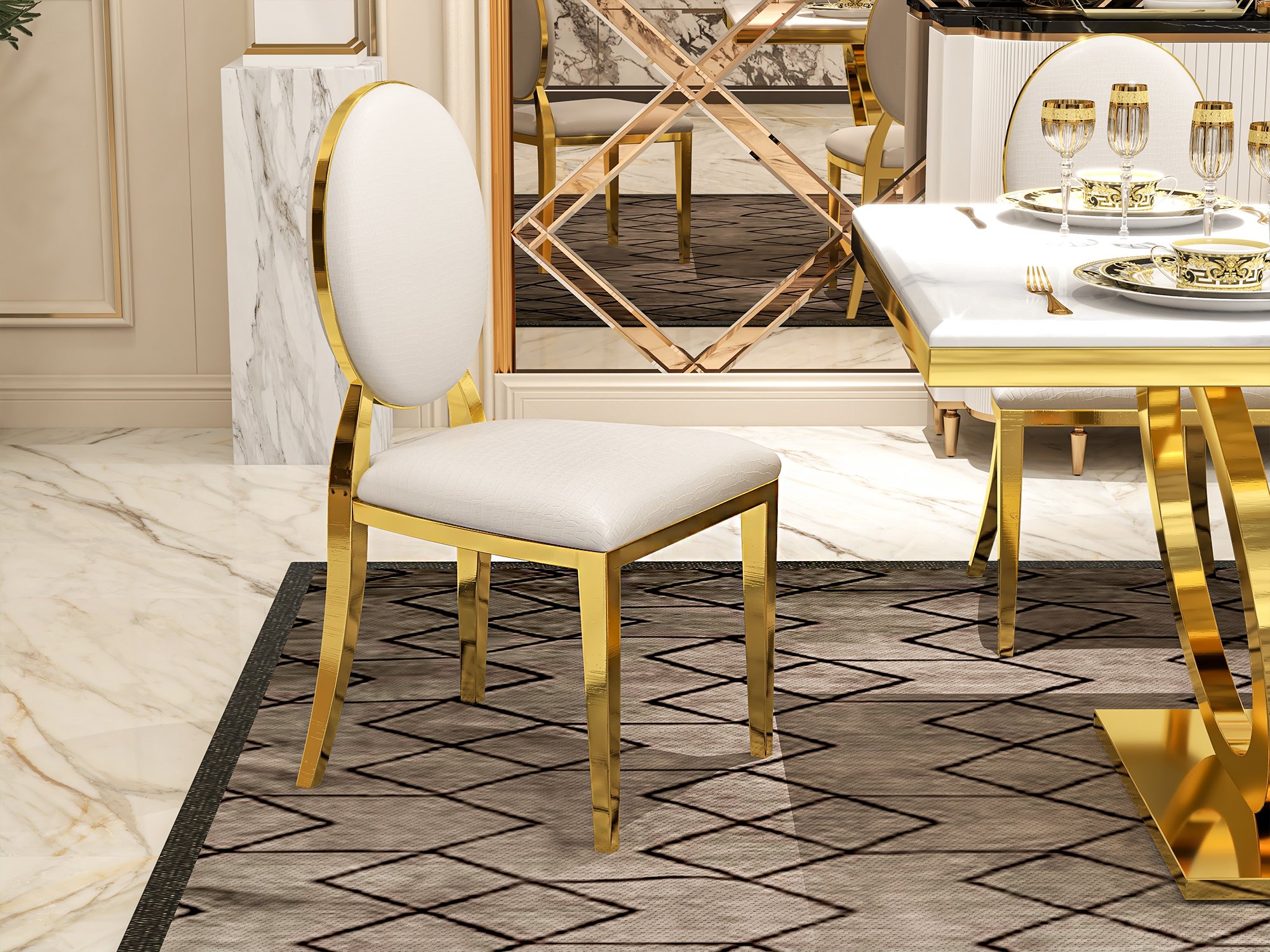 HMR - 78.7" Affordable Luxury Modern Rectangle Sintered Stone Dining Table Seats 6-8 People