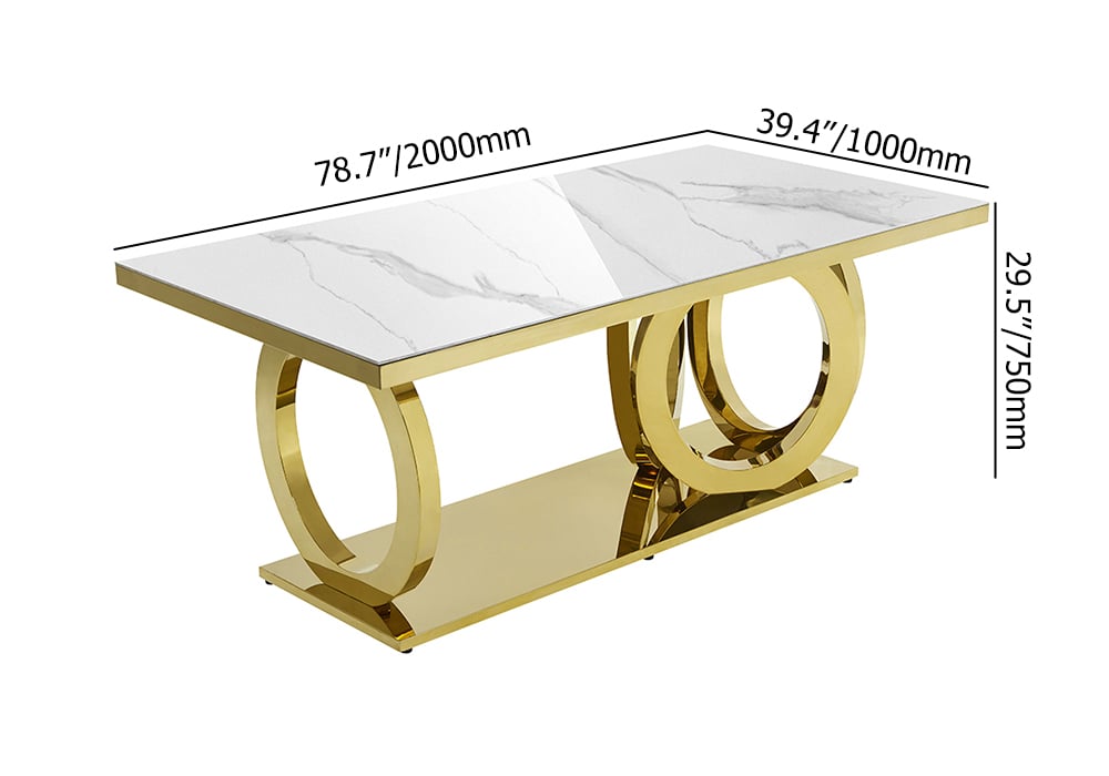 HMR - 78.7" Affordable Luxury Modern Rectangle Sintered Stone Dining Table Seats 6-8 People