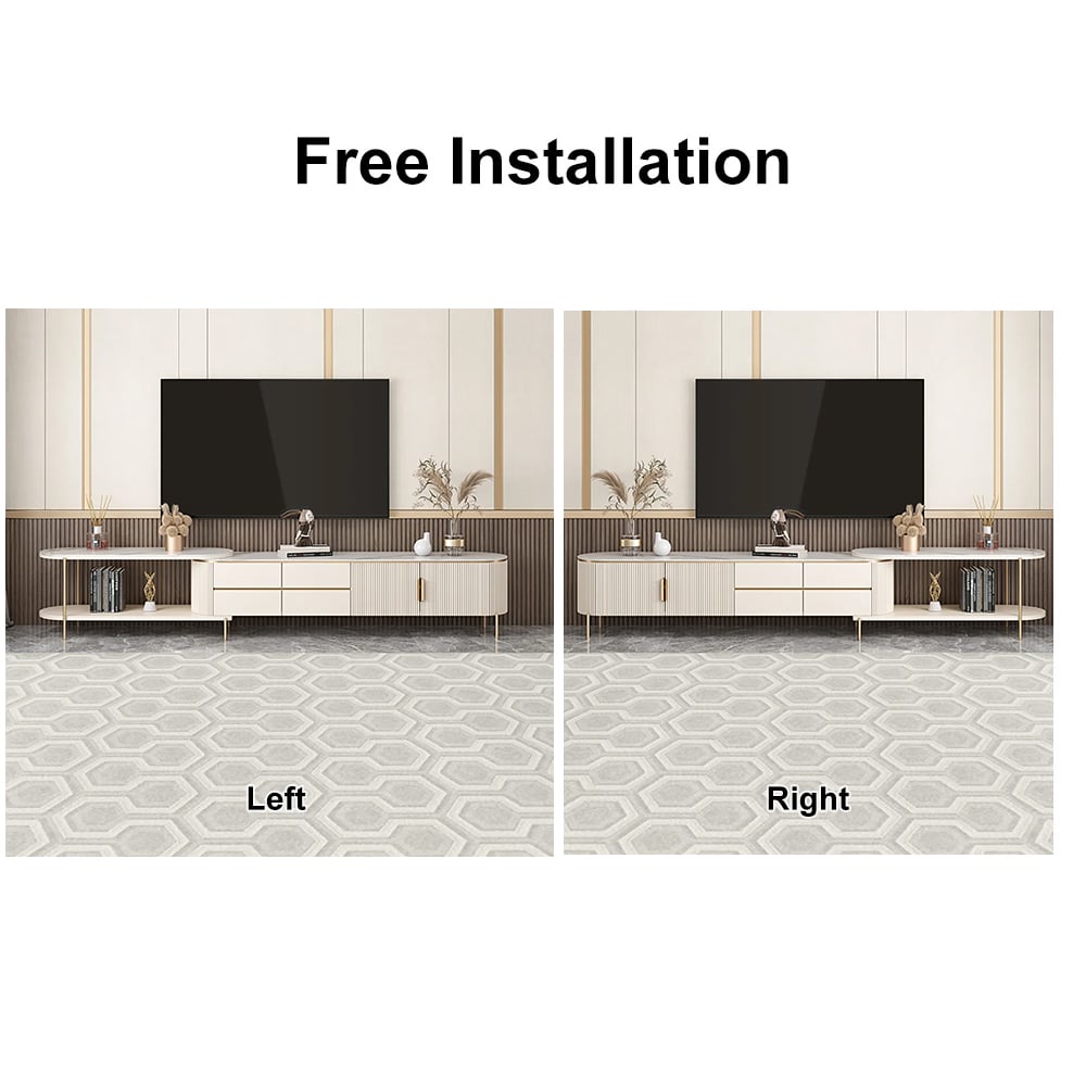 HMR - Mytures Off White Oval Retractable Sintered Stone TV Stand Media Console with 4 Drawers