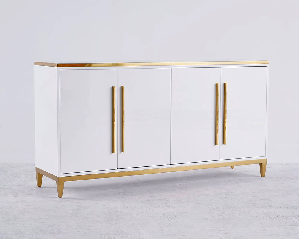 HMR - 59" Rectangle Sideboard Buffet Tempered Glass Top Cabinet 4 Doors & 2 Shelves