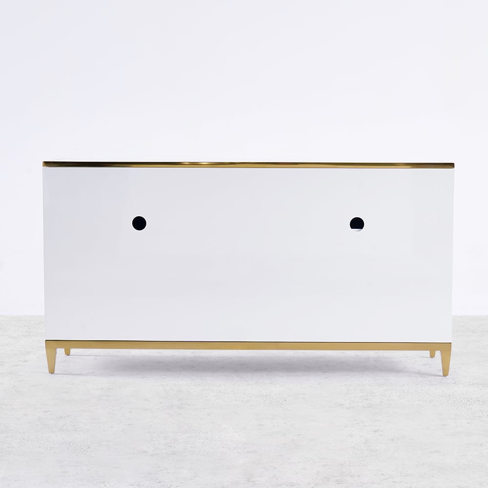 HMR - 59" Rectangle Sideboard Buffet Tempered Glass Top Cabinet 4 Doors & 2 Shelves