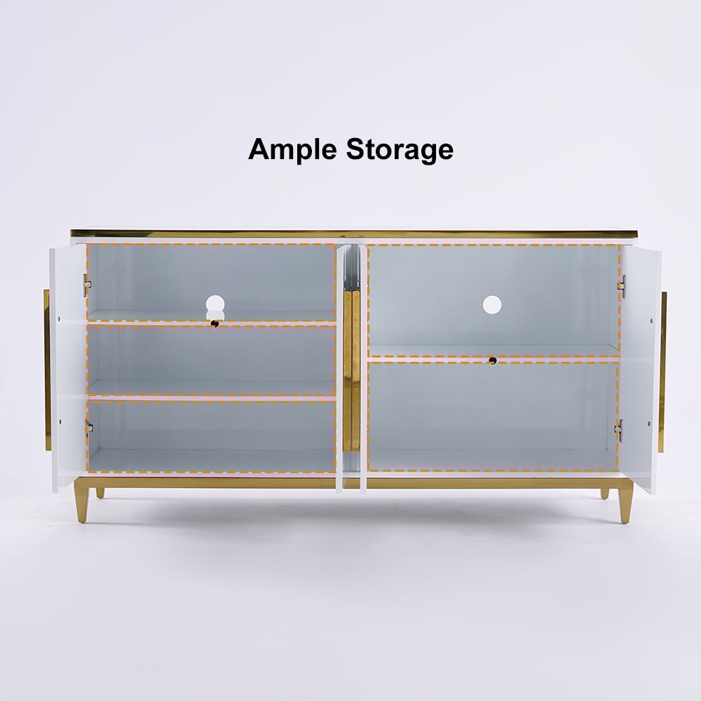 HMR - 59" Rectangle Sideboard Buffet Tempered Glass Top Cabinet 4 Doors & 2 Shelves