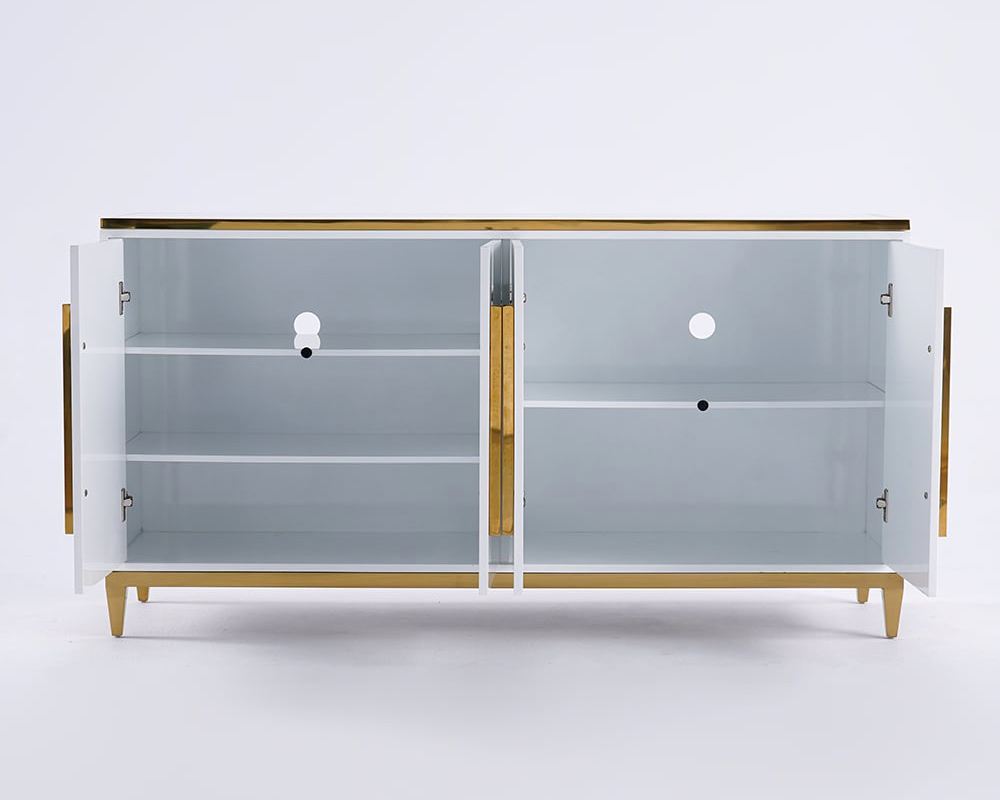 HMR - 59" Rectangle Sideboard Buffet Tempered Glass Top Cabinet 4 Doors & 2 Shelves