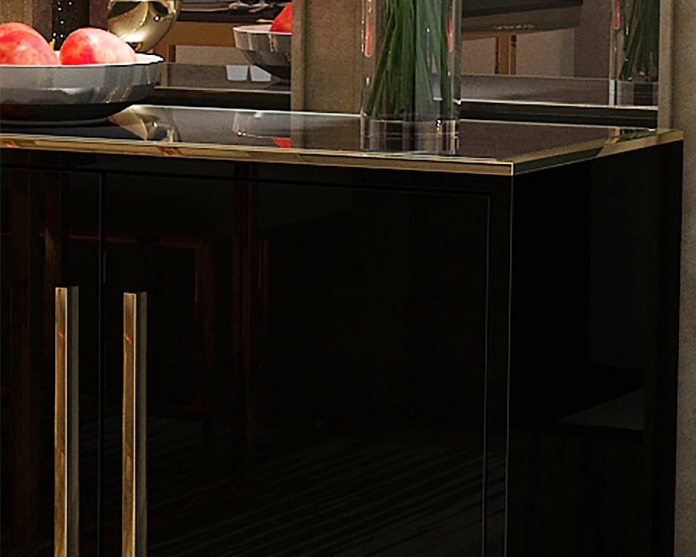 HMR 59" Rectangle Sideboard Buffet Tempered Glass Top Cabinet 4 Doors & 2 Shelves - Black
