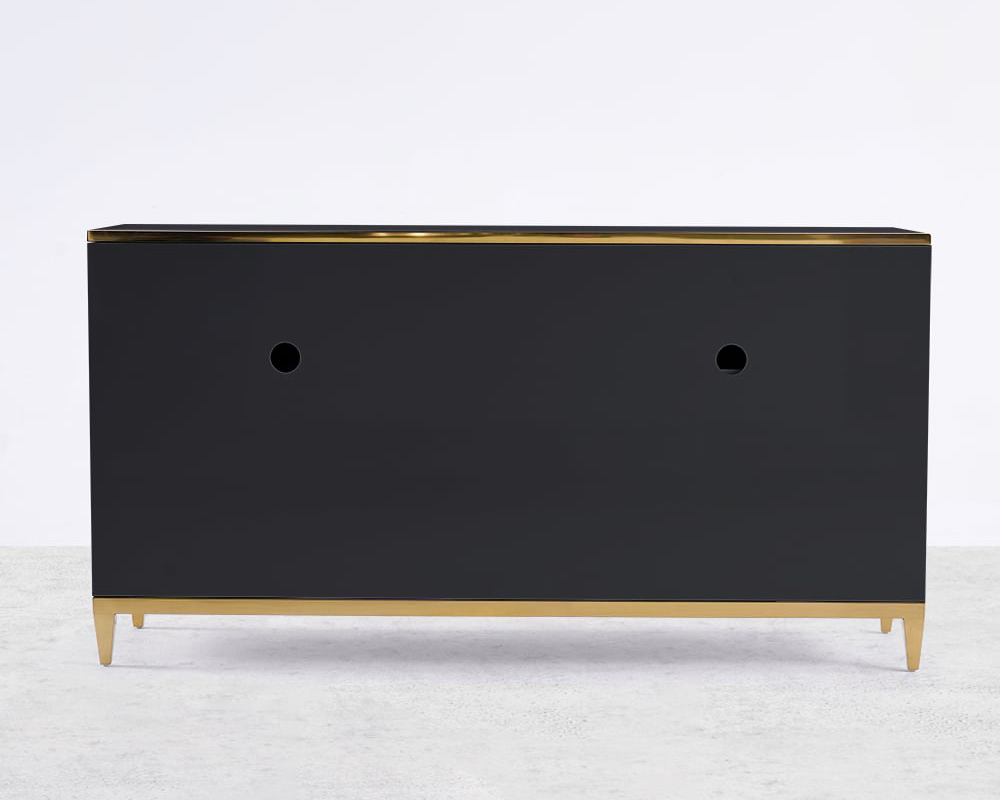HMR 59" Rectangle Sideboard Buffet Tempered Glass Top Cabinet 4 Doors & 2 Shelves - Black