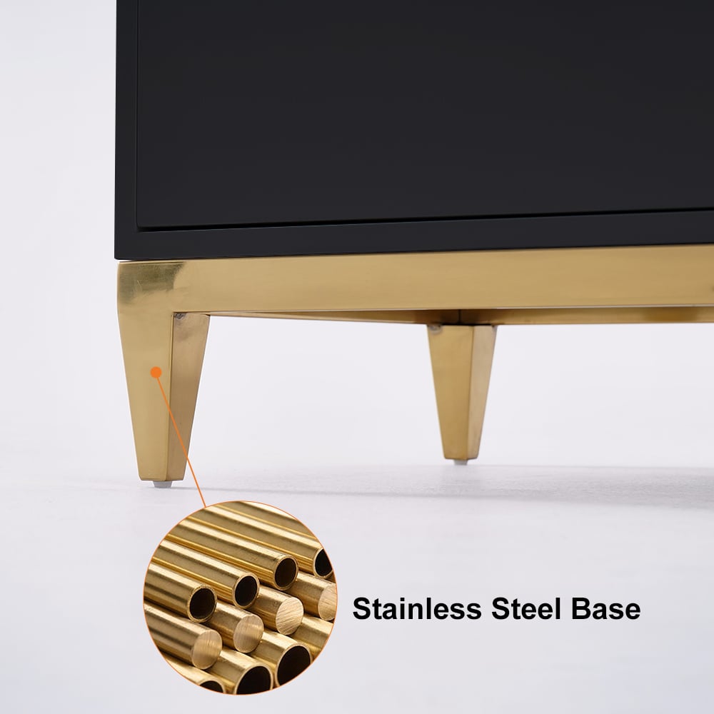 HMR 59" Rectangle Sideboard Buffet Tempered Glass Top Cabinet 4 Doors & 2 Shelves - Black