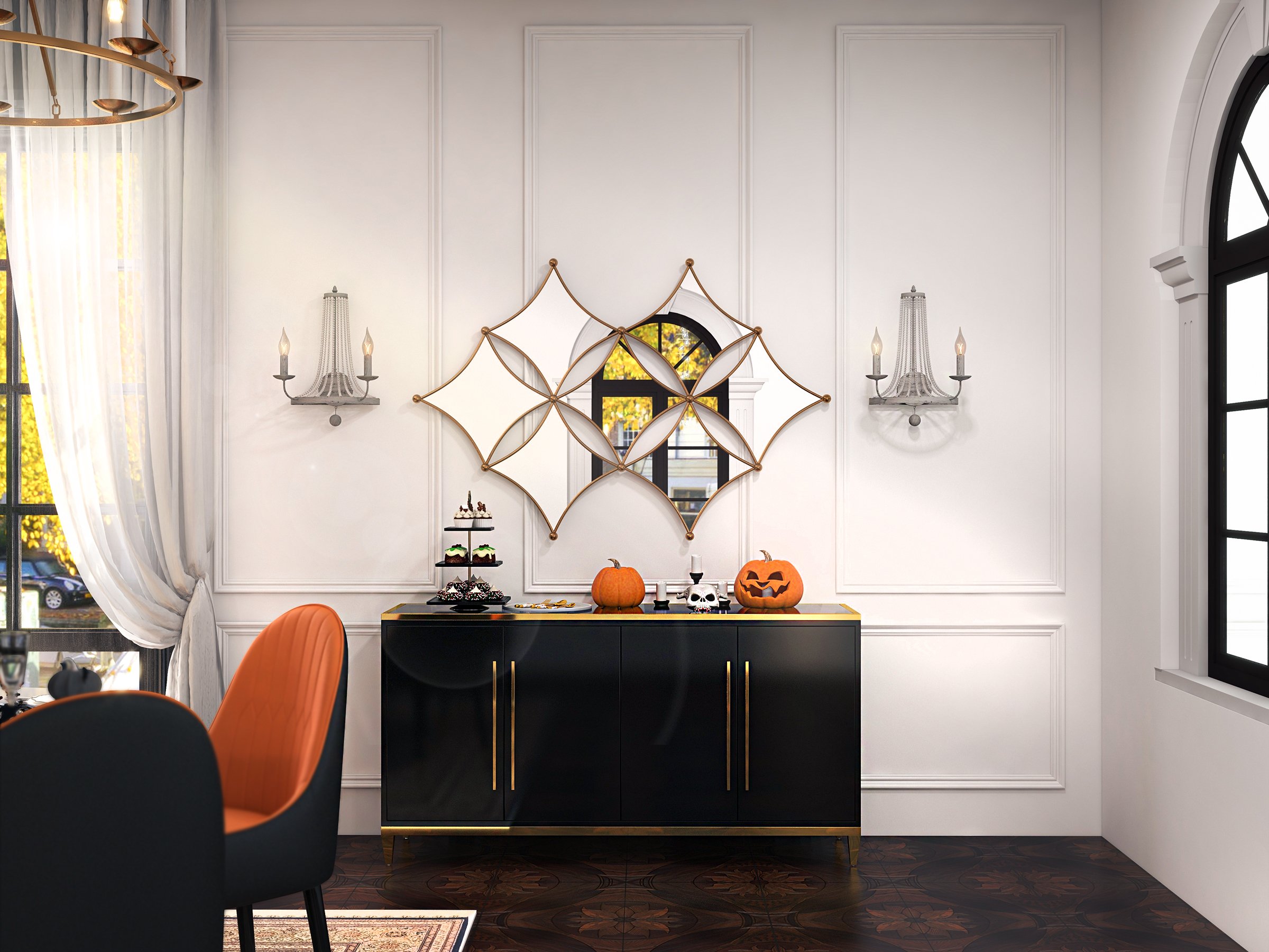 HMR 59" Rectangle Sideboard Buffet Tempered Glass Top Cabinet 4 Doors & 2 Shelves - Black