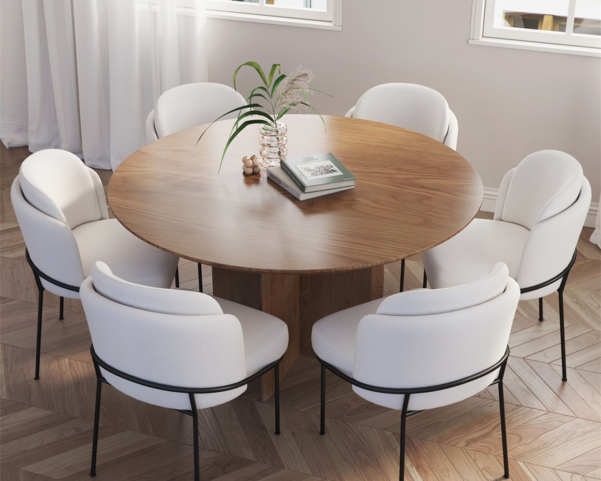 HMR Modern Wood Round Dining Table - Walnut, 39.4 (Seats 2-4 People)