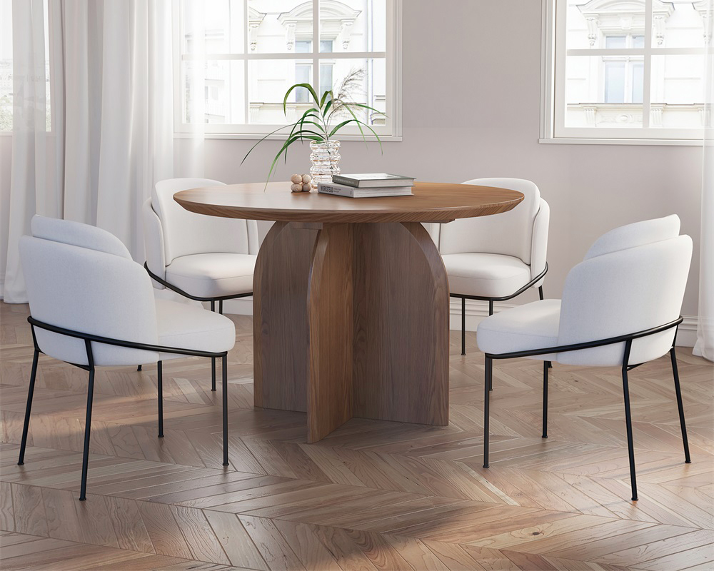 HMR Modern Wood Round Dining Table - Walnut, 39.4 (Seats 2-4 People)