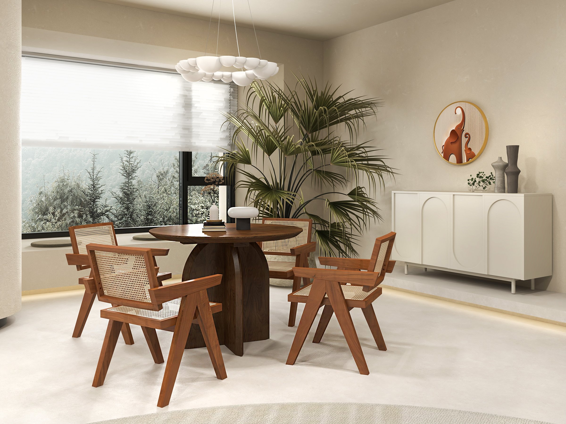 HMR Modern Wood Round Dining Table - Walnut, 39.4 (Seats 2-4 People)
