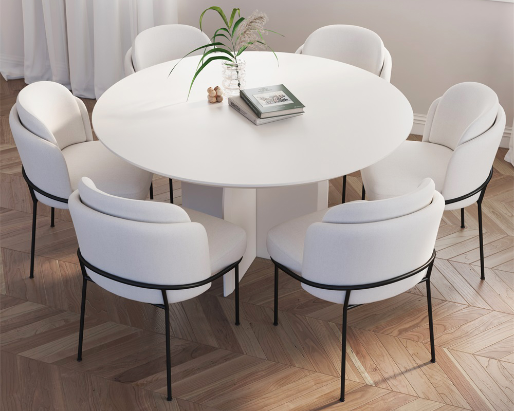 HMR Modern Wood Round Dining Table - White, 59.1" (Seats 6-8 People)
