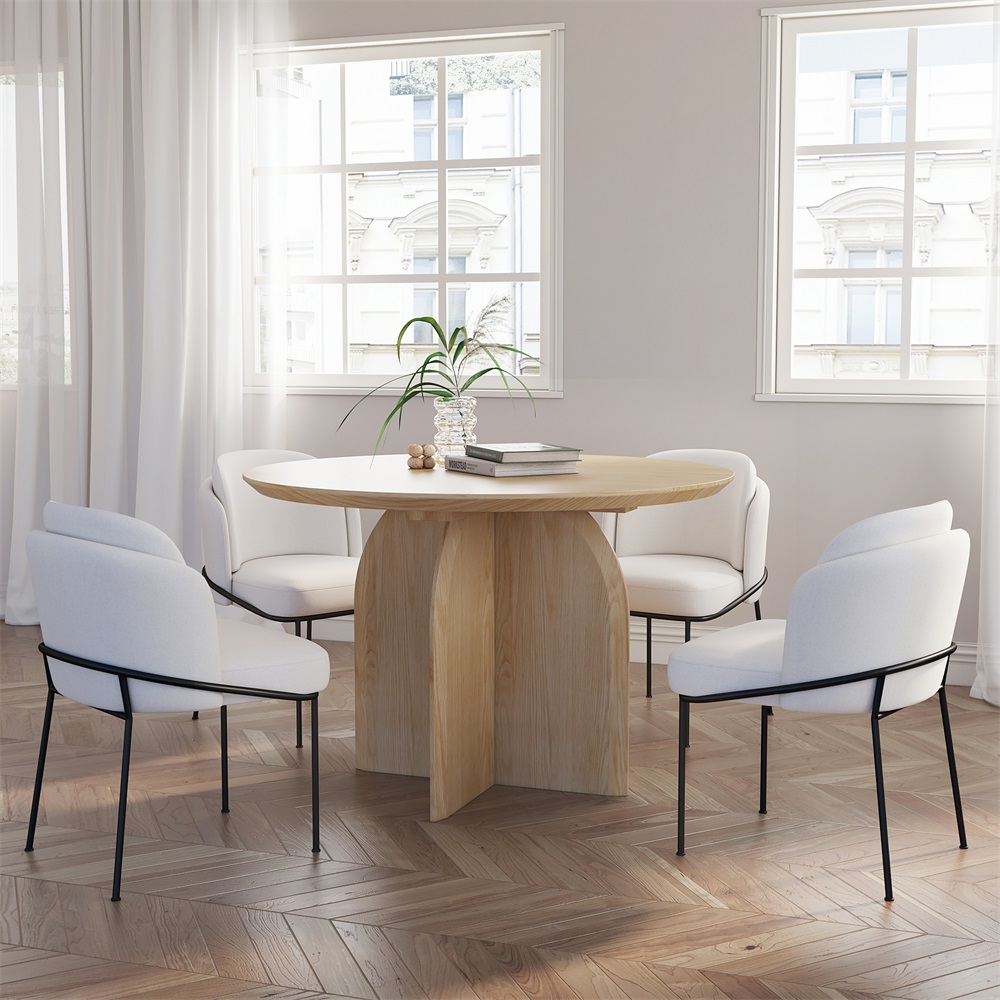 HMR Modern Wood Round Dining Table - Natural, 59.1" (Seats 6-8 People)