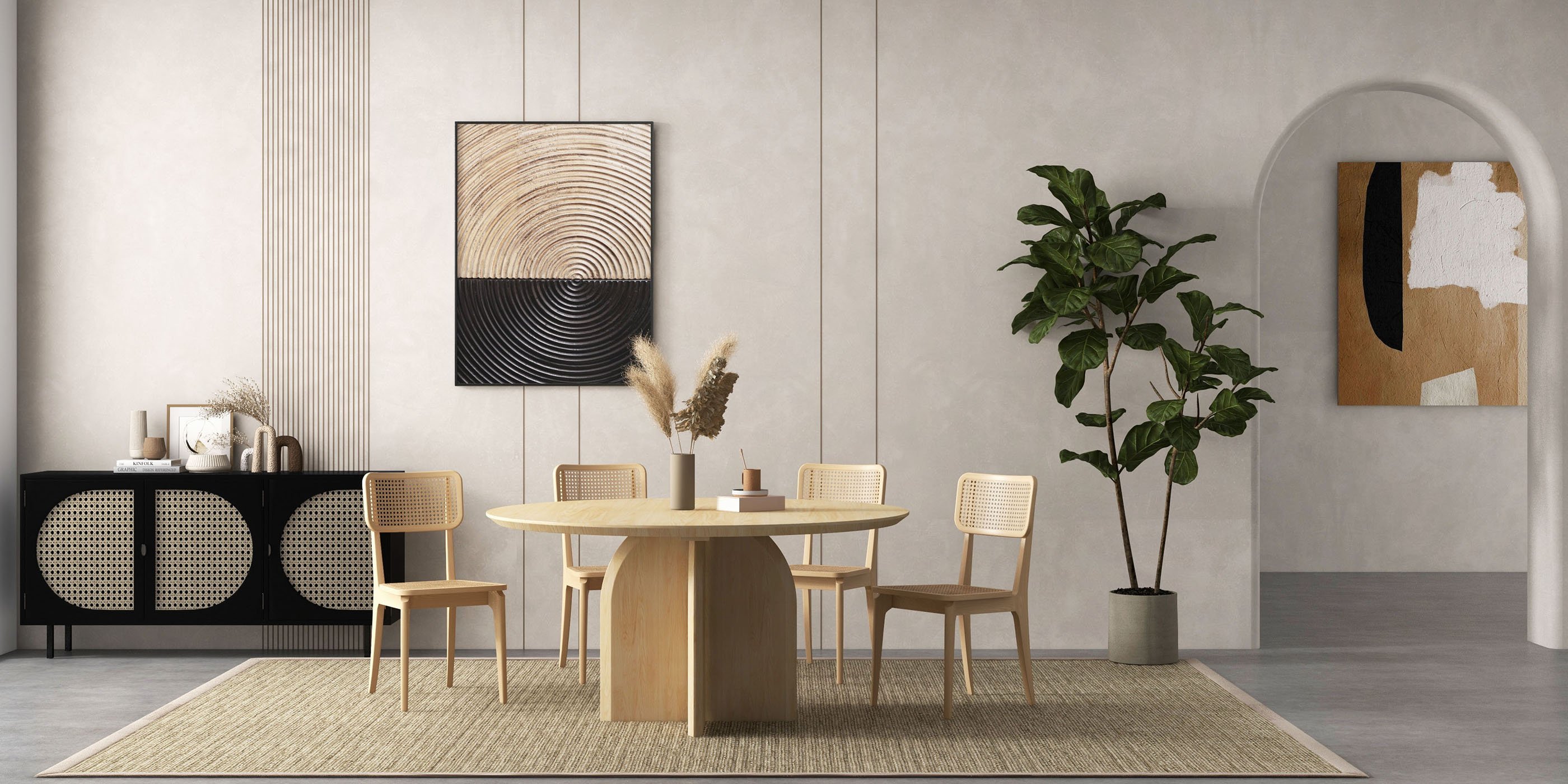 HMR Modern Wood Round Dining Table - Natural, 59.1" (Seats 6-8 People)