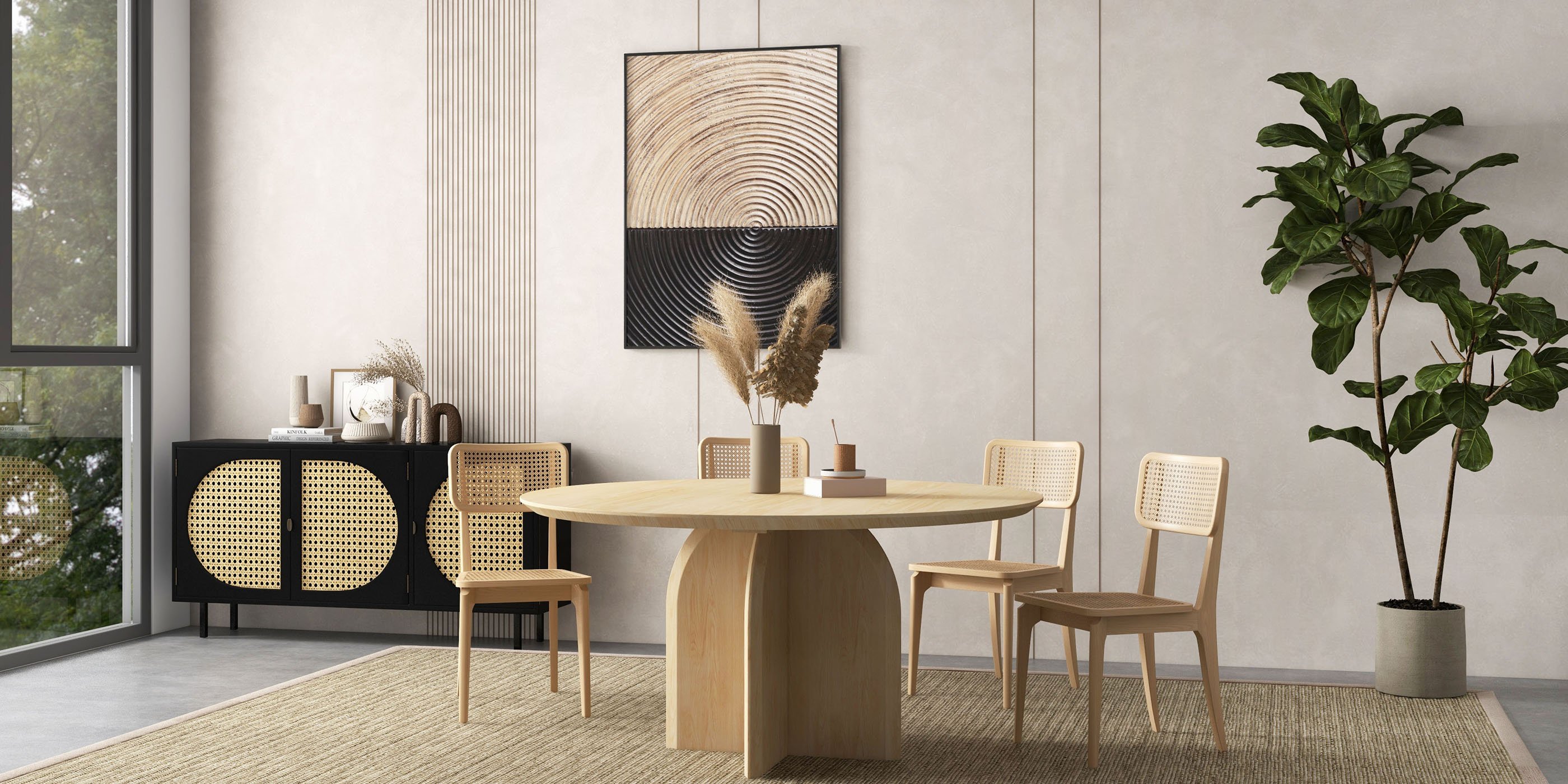 HMR Modern Wood Round Dining Table - Natural, 59.1" (Seats 6-8 People)