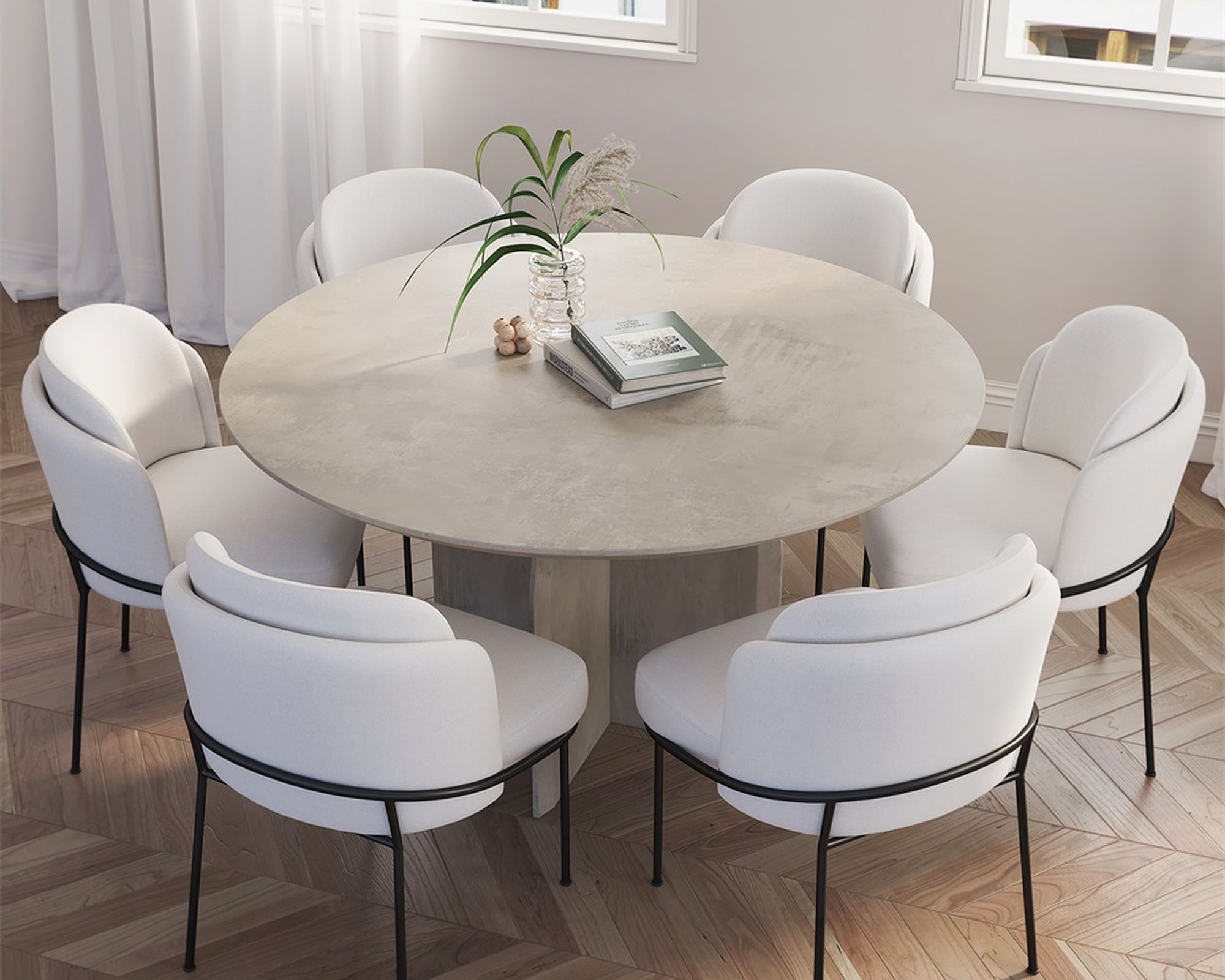 HMR Modern Wood Round Dining Table - Gray, 59.1" (Seats 6-8 People)