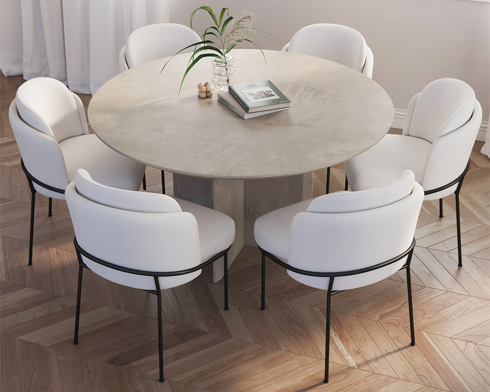 HMR Modern Wood Round Dining Table - Gray, 59.1" (Seats 6-8 People)