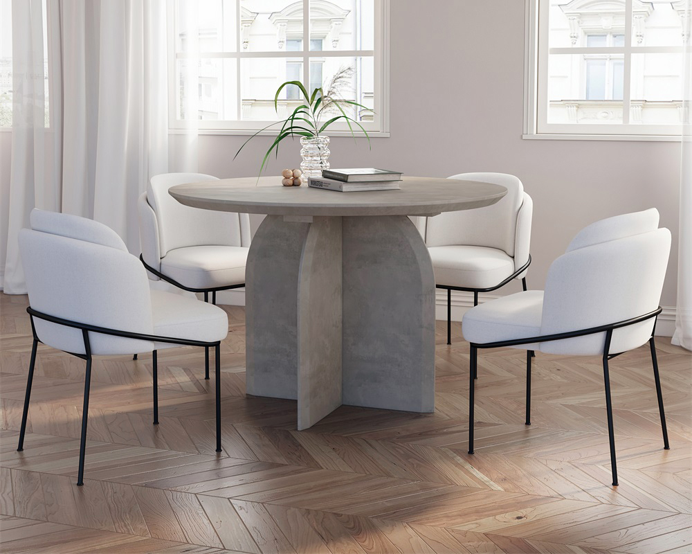 HMR Modern Wood Round Dining Table - Gray, 59.1" (Seats 6-8 People)