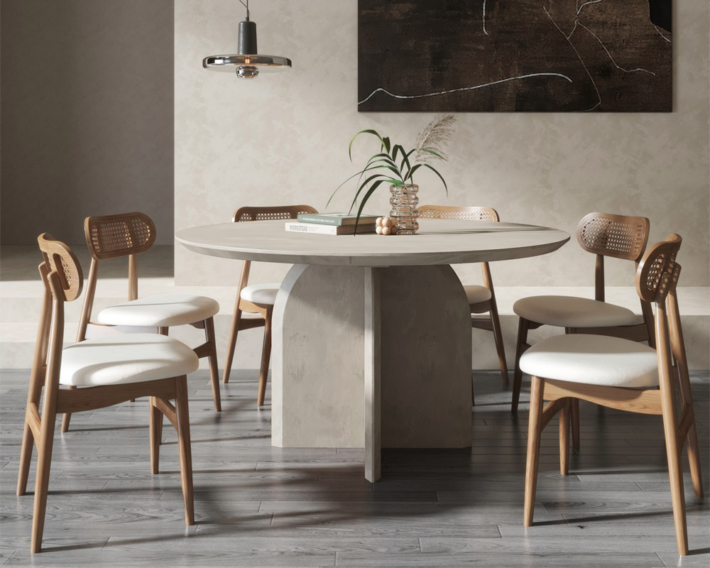 HMR Modern Wood Round Dining Table - Gray, 59.1" (Seats 6-8 People)