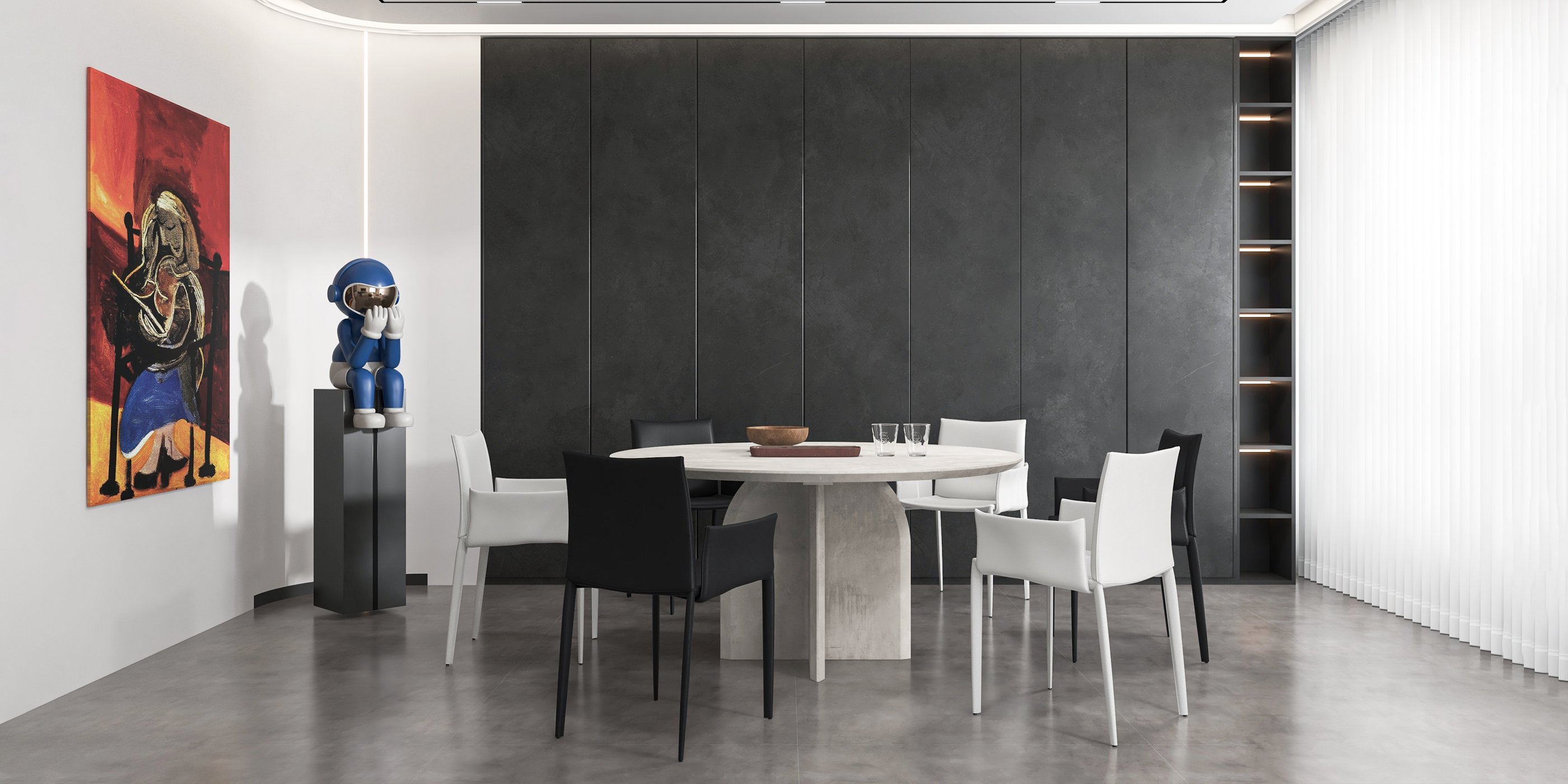 HMR Modern Wood Round Dining Table - Gray, 59.1" (Seats 6-8 People)