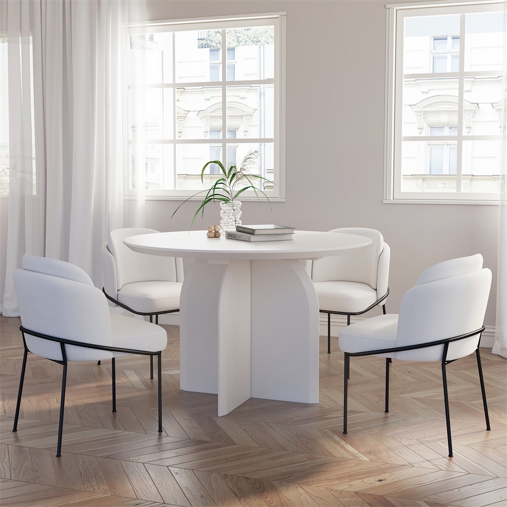 HMR Modern Wood Round Dining Table - White, 39.4 (Seats 2-4 People)