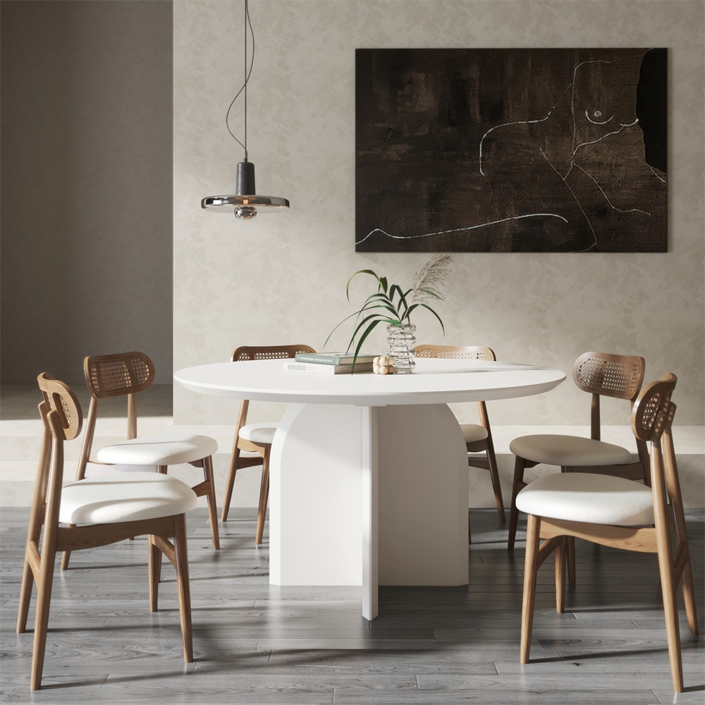 HMR Modern Wood Round Dining Table - White, 39.4 (Seats 2-4 People)