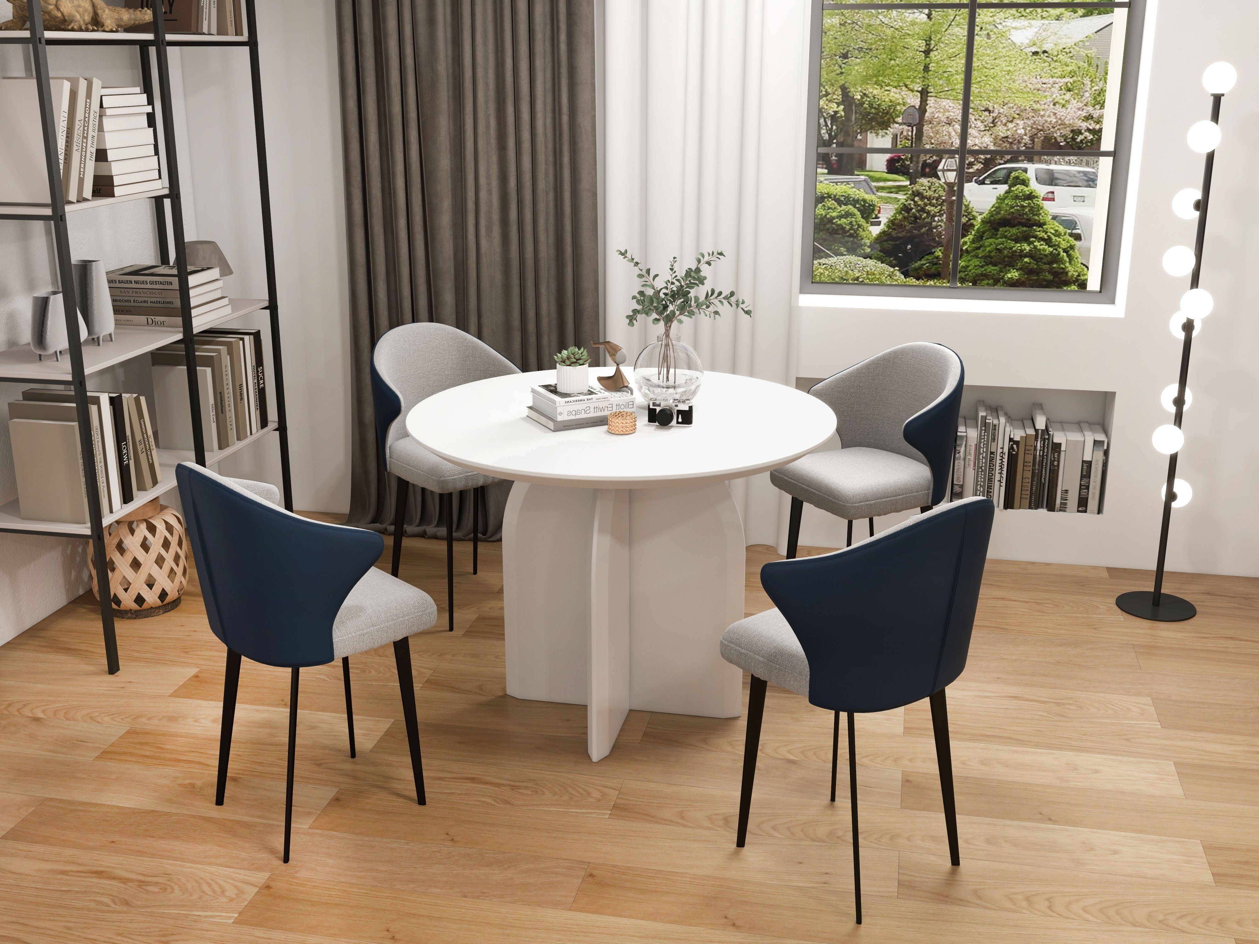 HMR Modern Wood Round Dining Table - White, 39.4 (Seats 2-4 People)