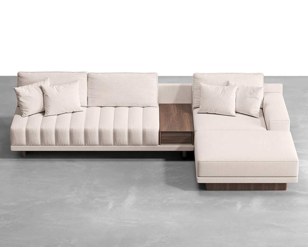 HMR 126" L-Shaped Modular Sectional with Chaise & Ottoman - Off-White, Linen