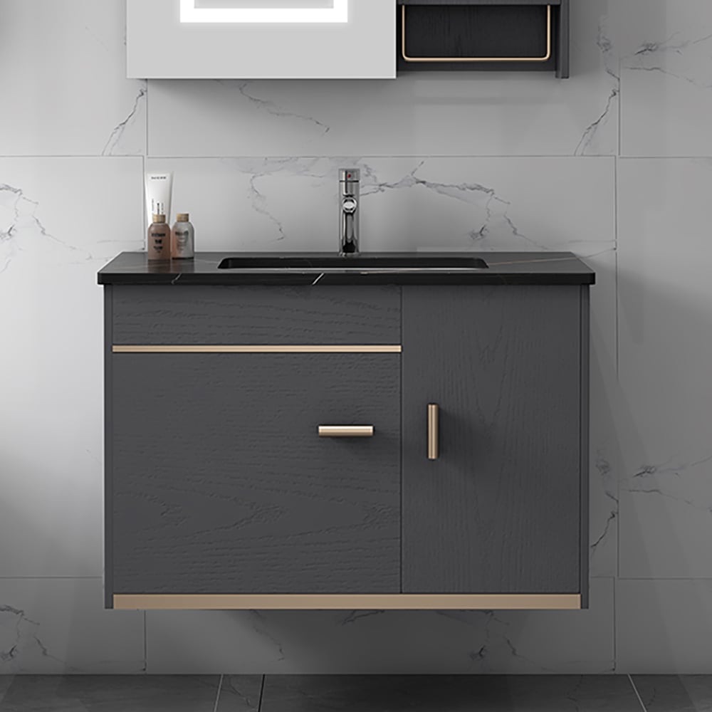 HMR - Bathroom Vanity Set 23.6" Modern Floating Sintered Stone Bathroom Vanity Black with Sink