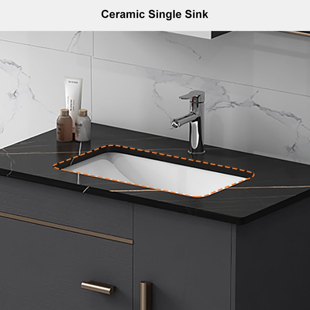 HMR - Bathroom Vanity Set 23.6" Modern Floating Sintered Stone Bathroom Vanity Black with Sink