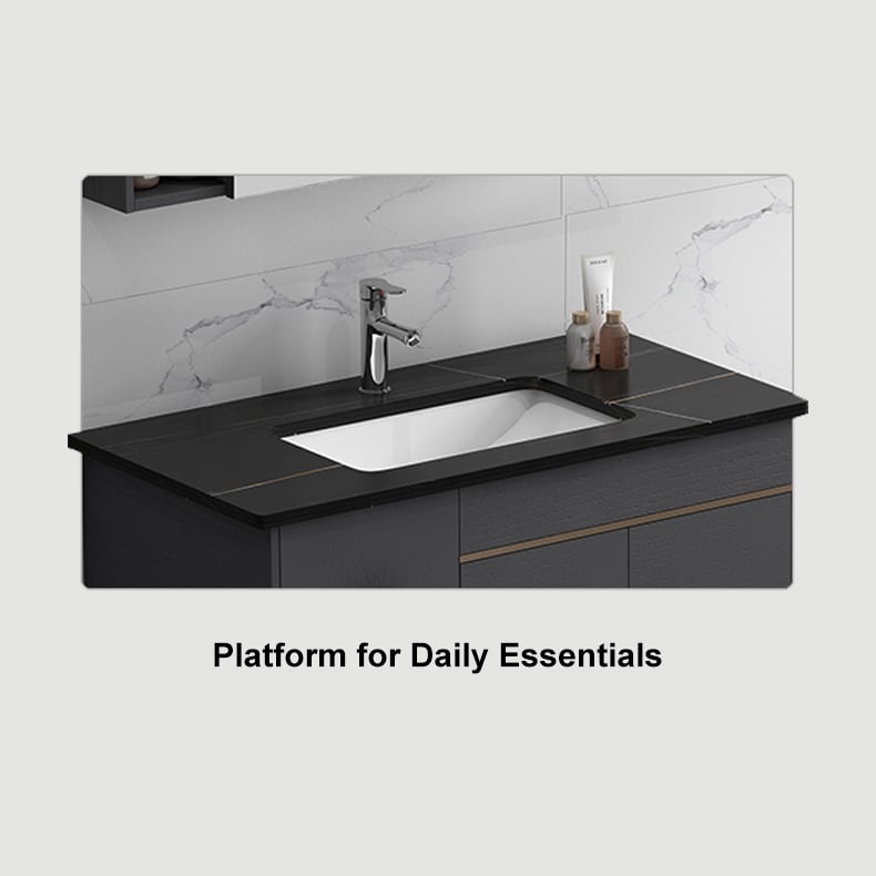 HMR - Bathroom Vanity Set 23.6" Modern Floating Sintered Stone Bathroom Vanity Black with Sink