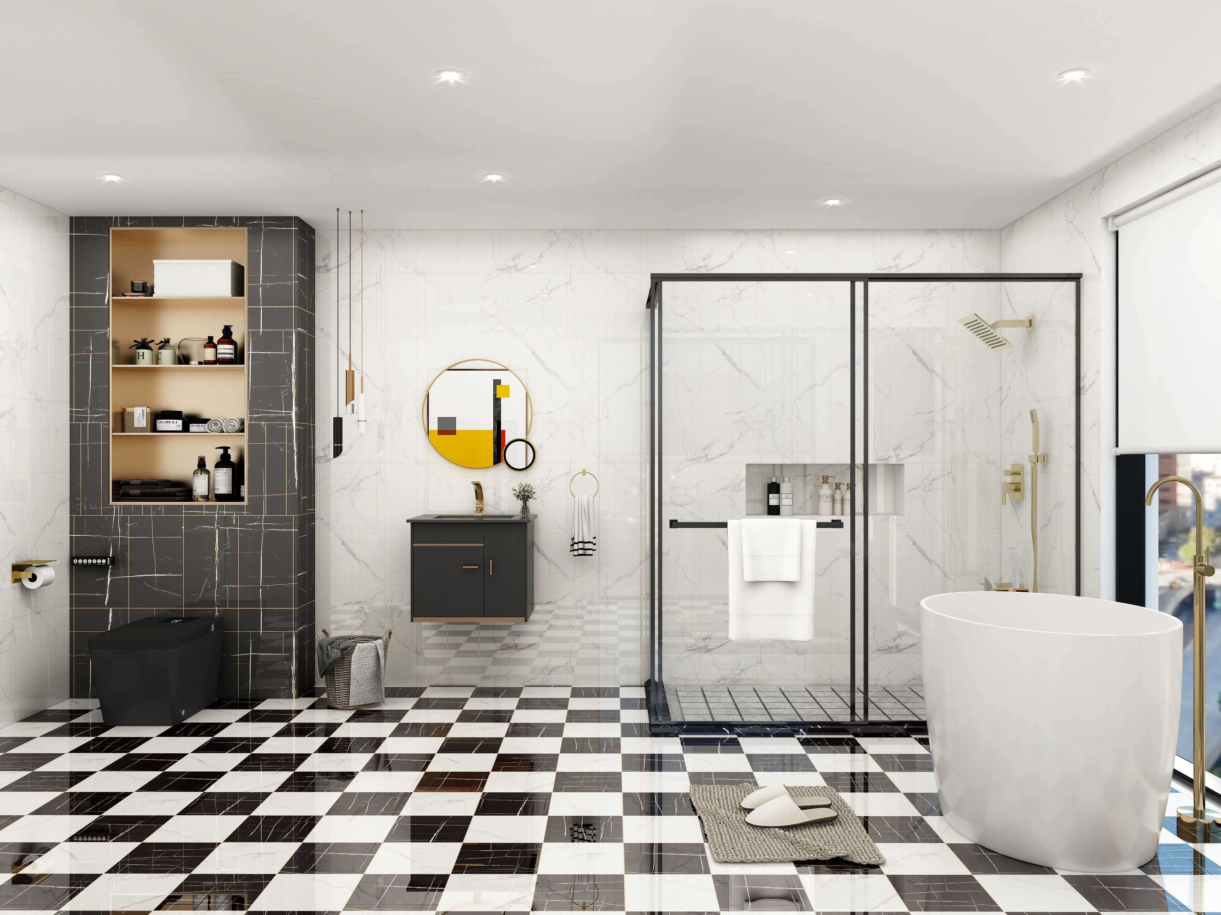 HMR - Bathroom Vanity Set 23.6" Modern Floating Sintered Stone Bathroom Vanity Black with Sink