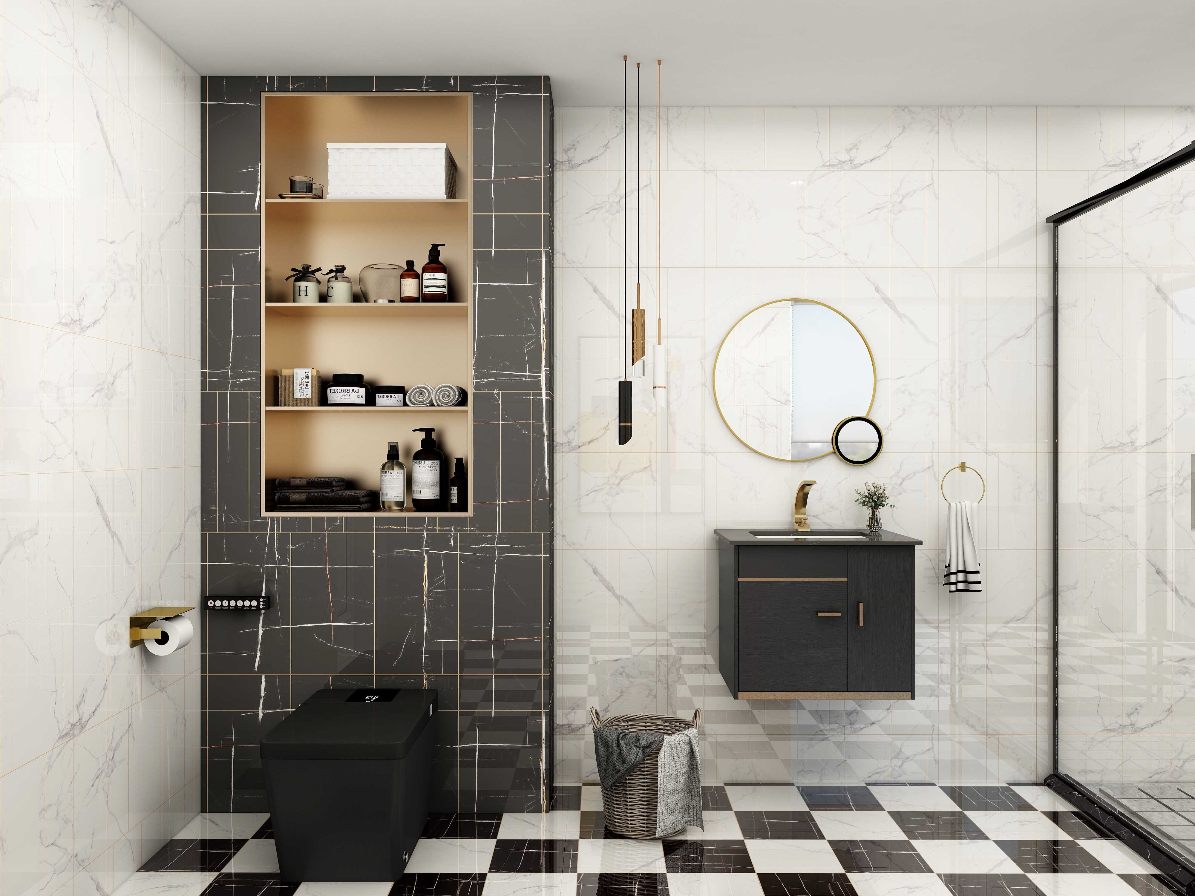 HMR - Bathroom Vanity Set 23.6" Modern Floating Sintered Stone Bathroom Vanity Black with Sink