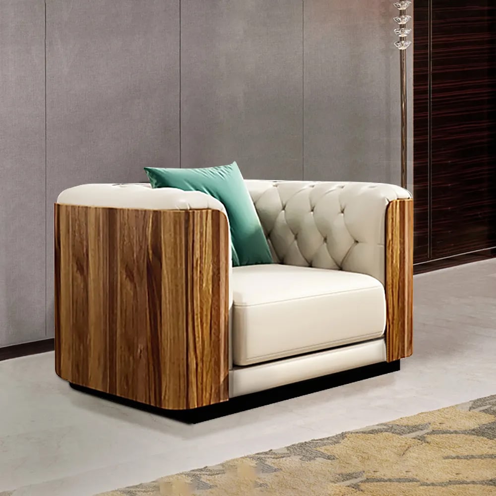 HMR - Wovent Modern Beige Faux Leather Tufted Sofa & Loveseat Living Room Set of 3