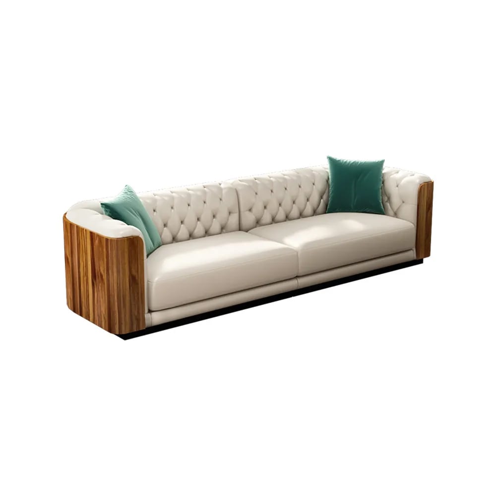 HMR - Wovent Modern Beige Faux Leather Tufted Sofa & Loveseat Living Room Set of 3