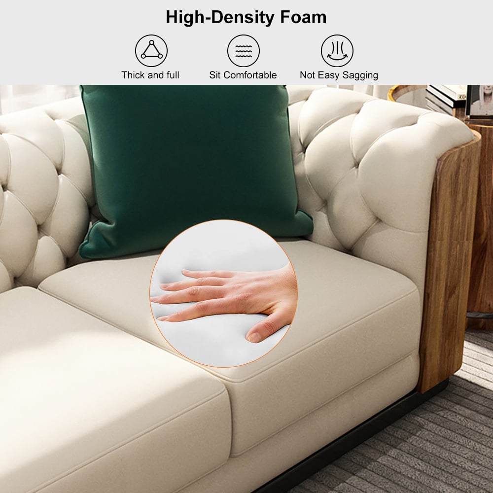 HMR - Wovent Modern Beige Faux Leather Tufted Sofa & Loveseat Living Room Set of 3