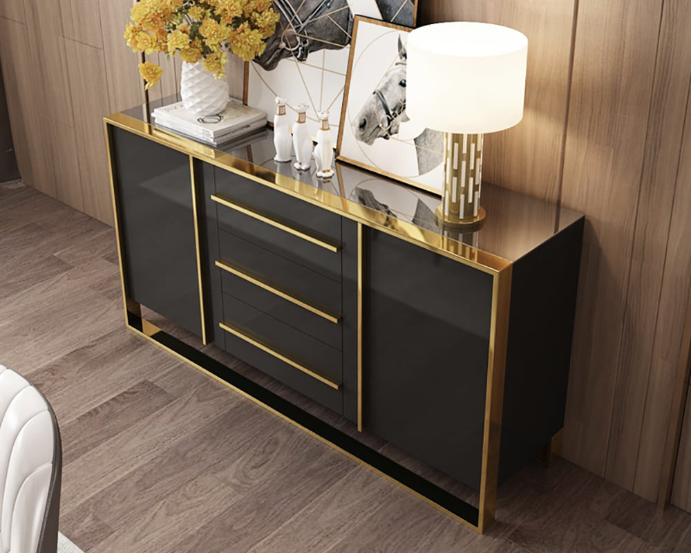 HMR Cylina Series 59.1" Modern Wood Buffet & Sideboard with 3 Drawers & 2 Doors - Black
