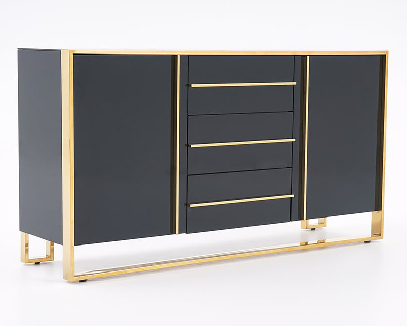 HMR Cylina Series 59.1" Modern Wood Buffet & Sideboard with 3 Drawers & 2 Doors - Black