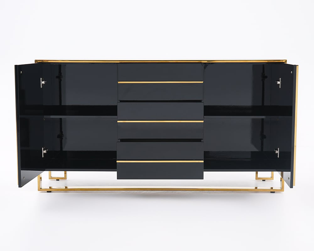 HMR Cylina Series 59.1" Modern Wood Buffet & Sideboard with 3 Drawers & 2 Doors - Black