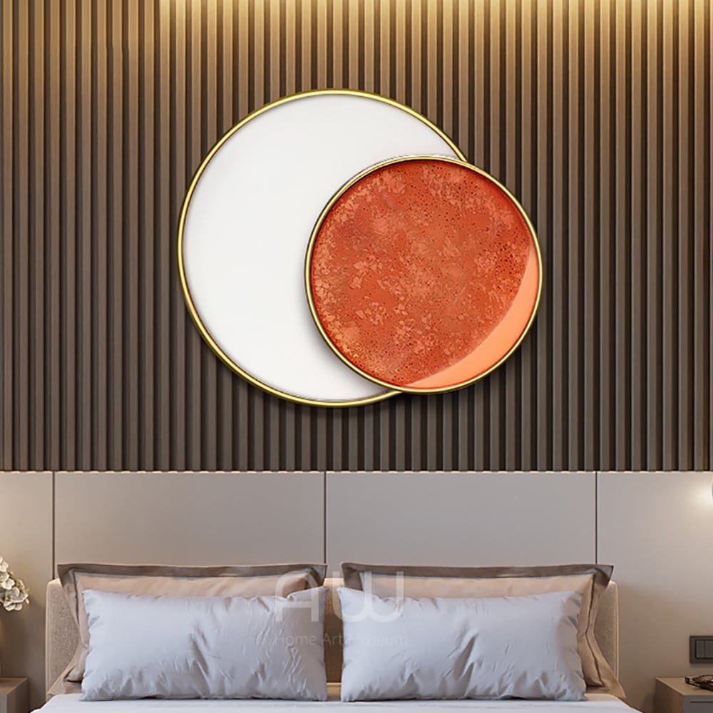 HMR - 3D Metal Wall Decor Overlapping Round in White and Brown