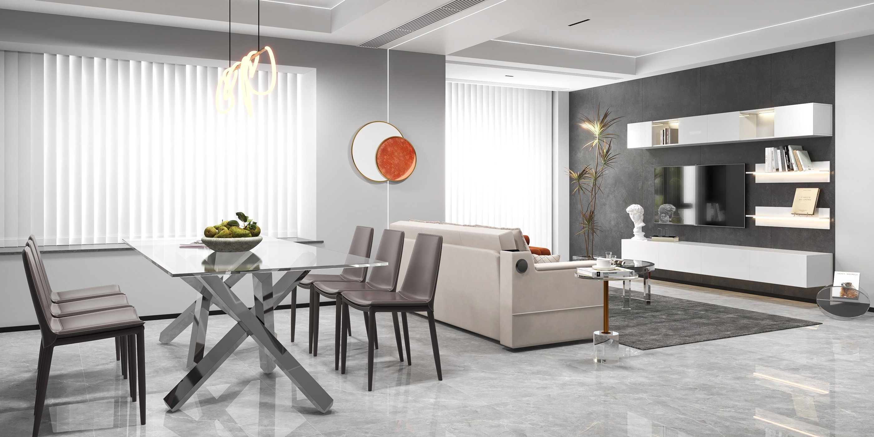 HMR - 3D Metal Wall Decor Overlapping Round in White and Brown