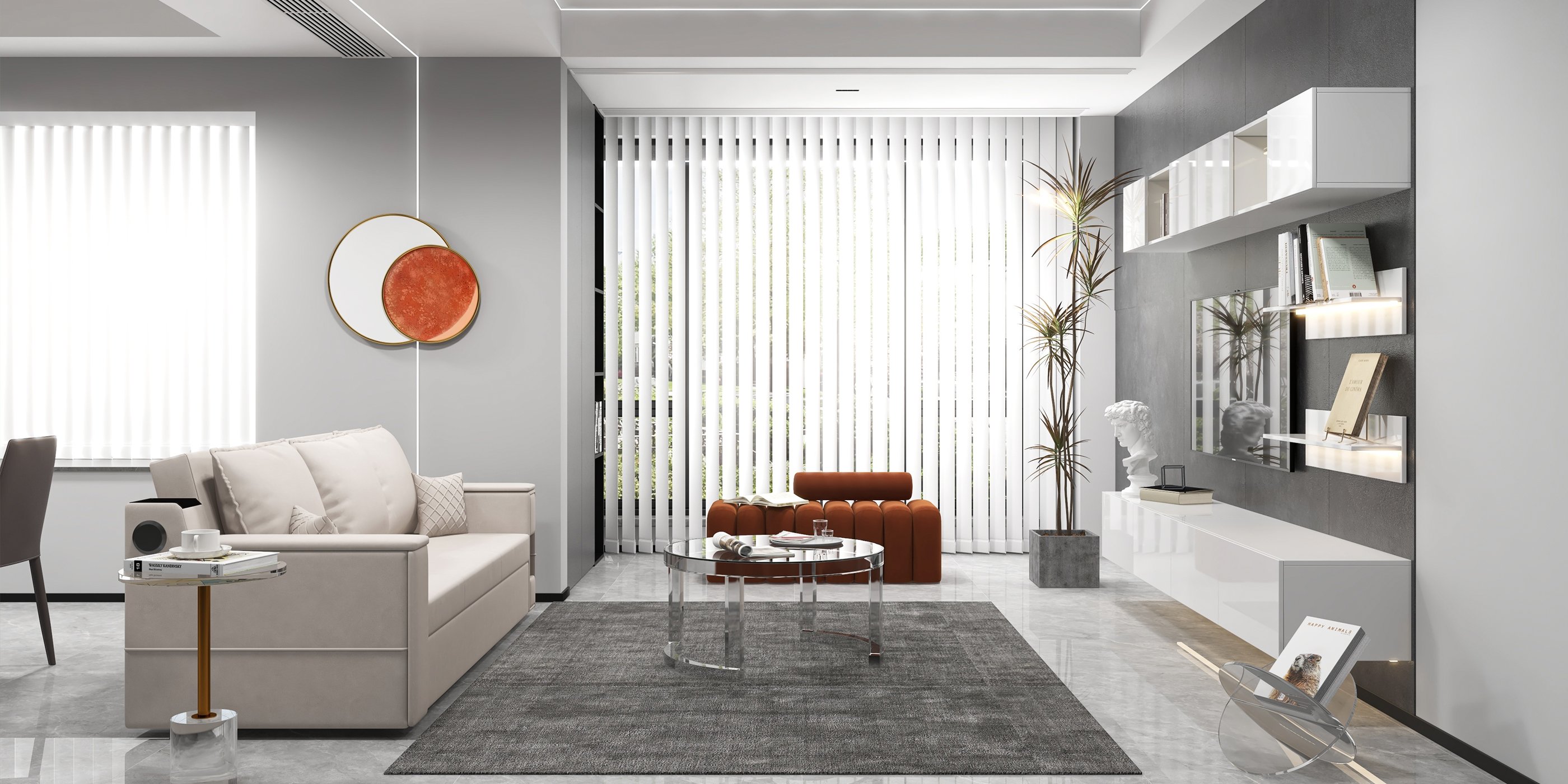 HMR - 3D Metal Wall Decor Overlapping Round in White and Brown