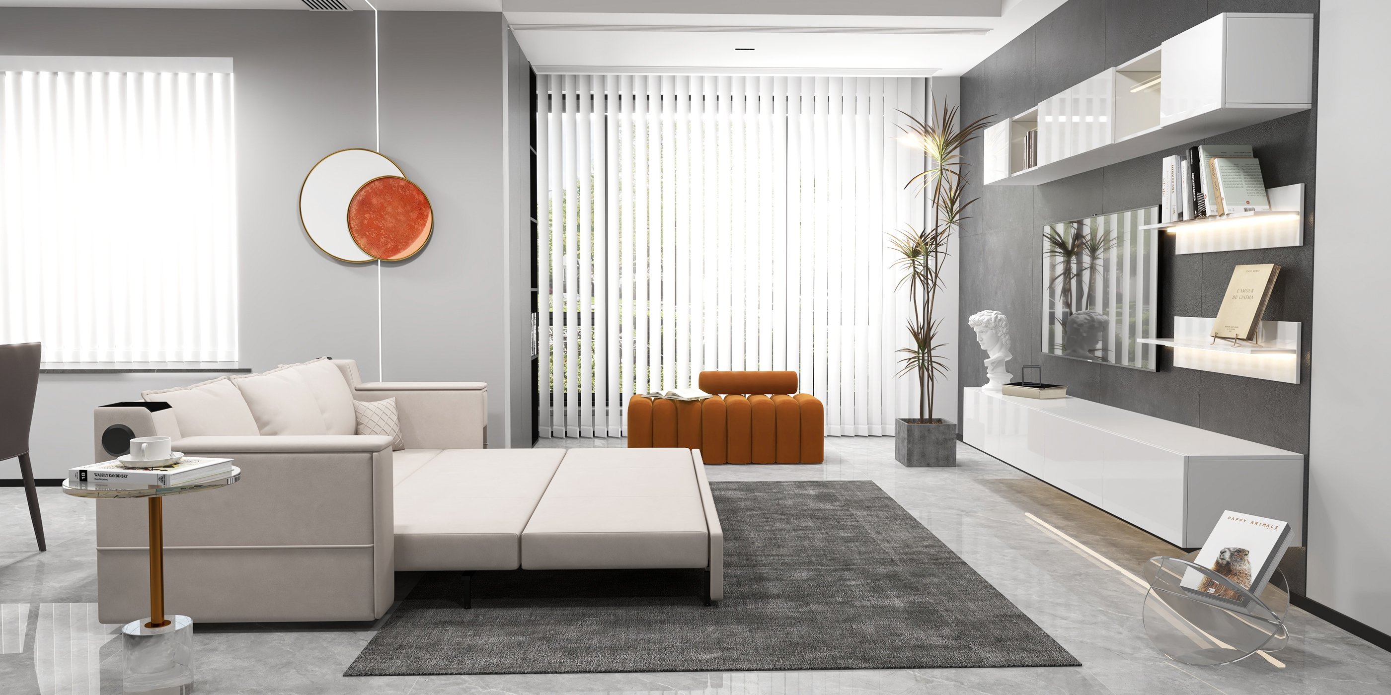 HMR - 3D Metal Wall Decor Overlapping Round in White and Brown