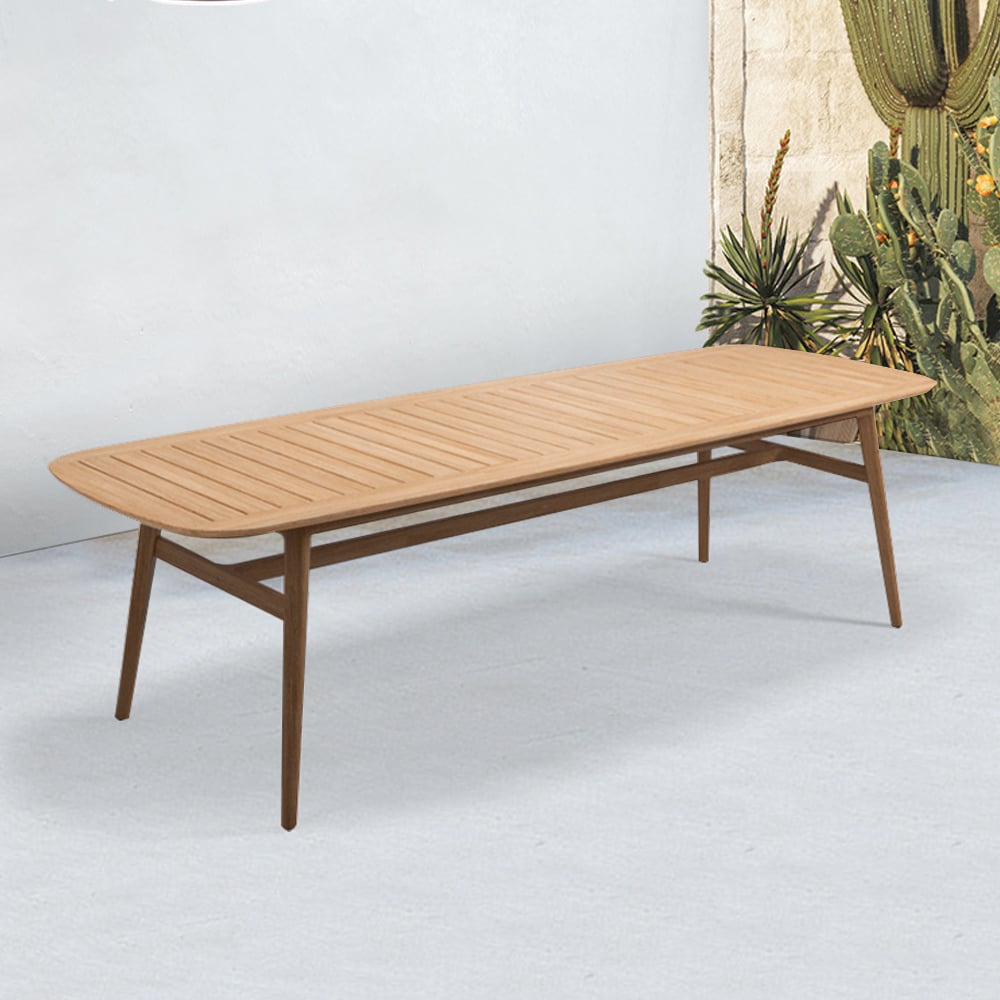 HMR - Mid Century Modern 6 - Person Rectangle Wood Outdoor Patio Dining Table in Natural